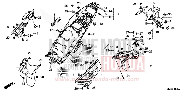 GARDE-BOUE ARRIERE (CRF1100A/AL/D/DL) de Africa Twin DCT GRAND PRIX RED (R380B) 2020